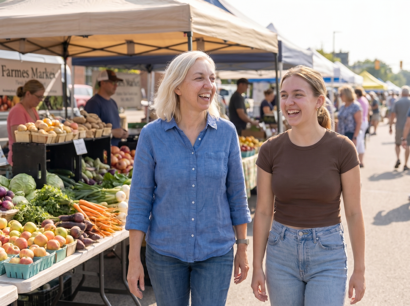 Farmers market with daughter — easy stride